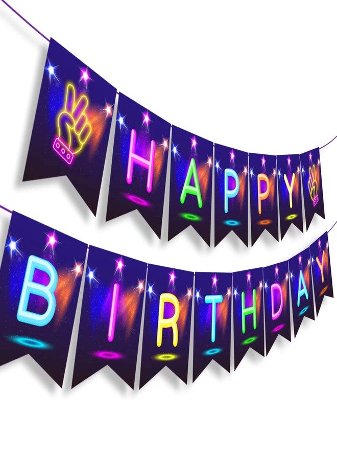 DodelyGz Neon Glow happy birthday banner,Glow in the Dark Birthday Party Decoration Banner for Kids Adults Let's Glow Happy Birthday Party Accessory - Image 2